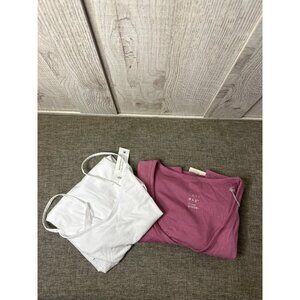 A New Day Womens Pink V Neck Short Sleeve Shirt and Time Tru White Cami Size XS